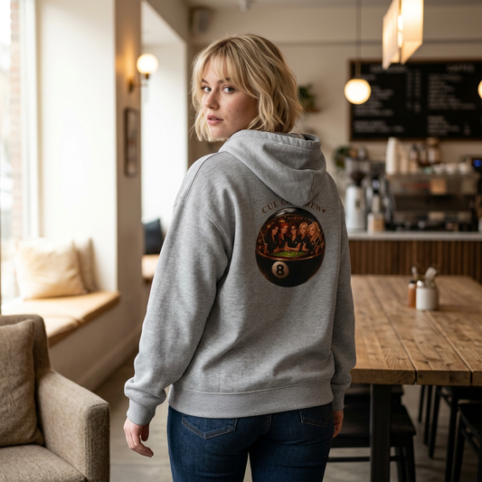 CUE-TIE CREW Hoodie - Vintage 8-Ball Pool Crew Graphic Hooded Sweatshirt