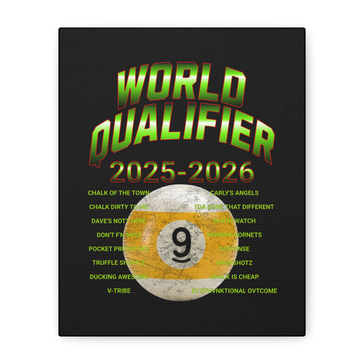 World Qualifier 9-Ball (2025–2026) Canvas Art — 9-Ball Billiards Poster