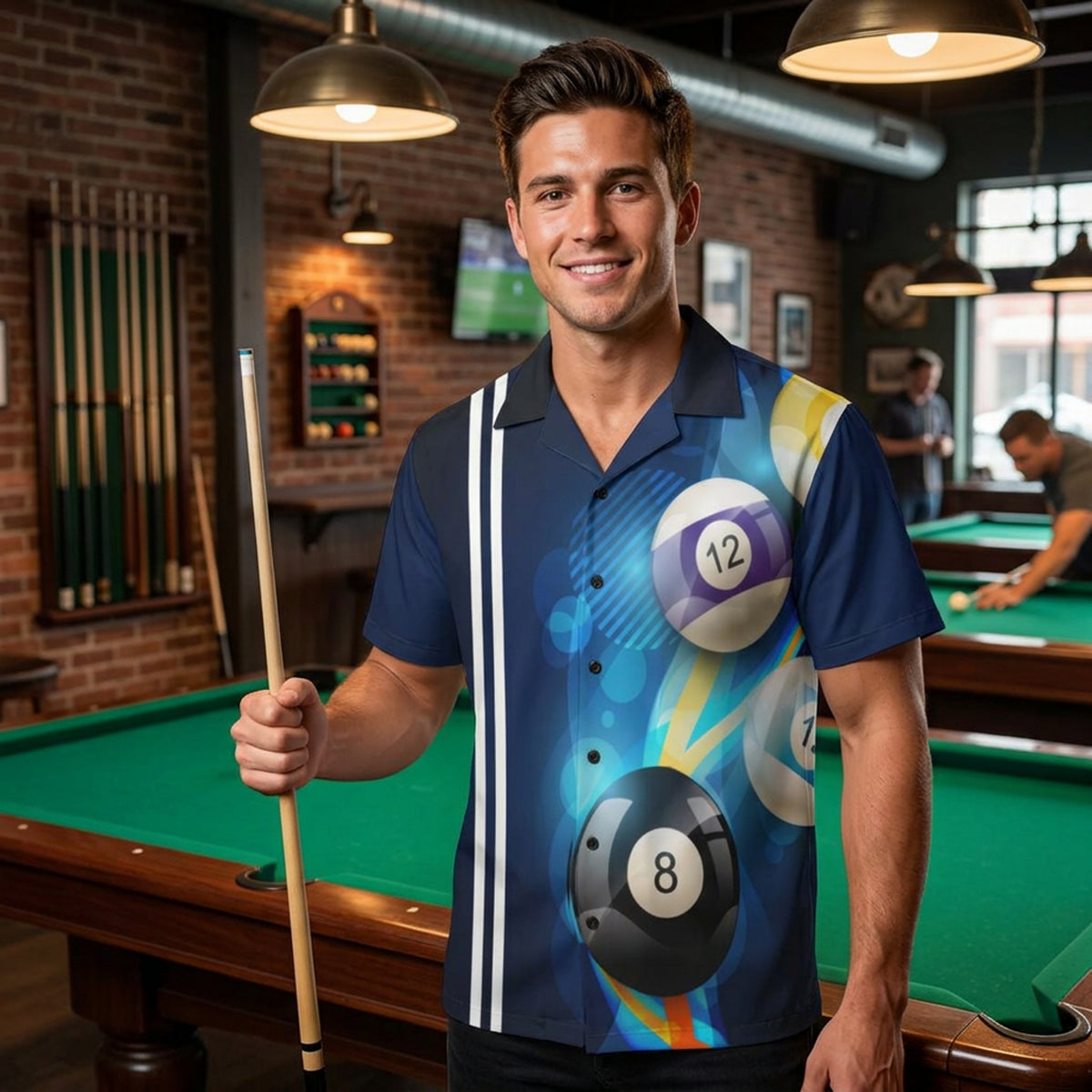 Billiards Hawaiian Shirt – 8 Ball & 12 Ball Pool Design, Blue Button-Up Summer Shirt