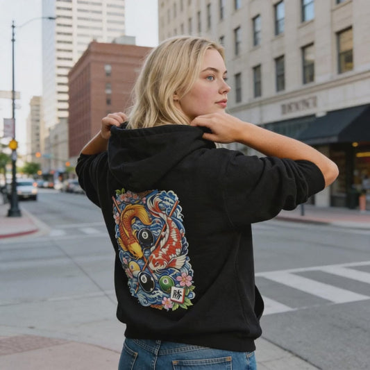 Koi Fish Hoodie with Rhinestone Drawstring
